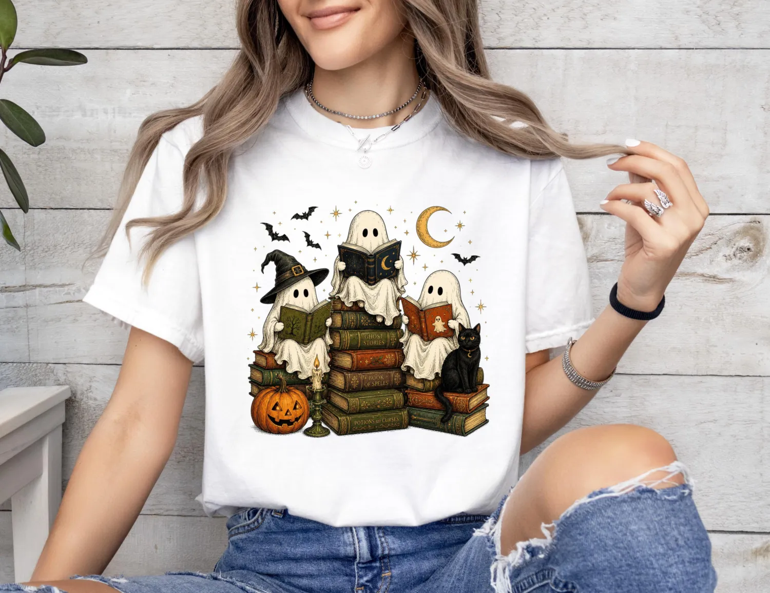 Ghost Reading Halloween T-Shirt