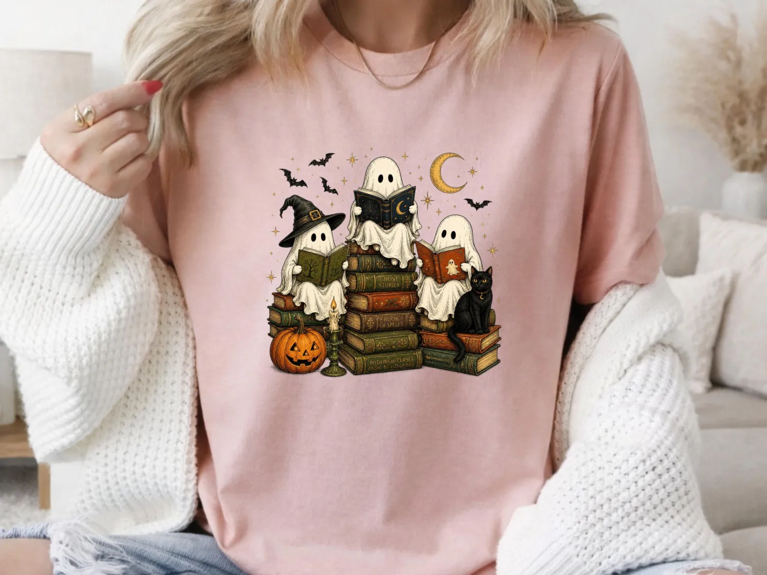 Ghost Reading Halloween T-Shirt
