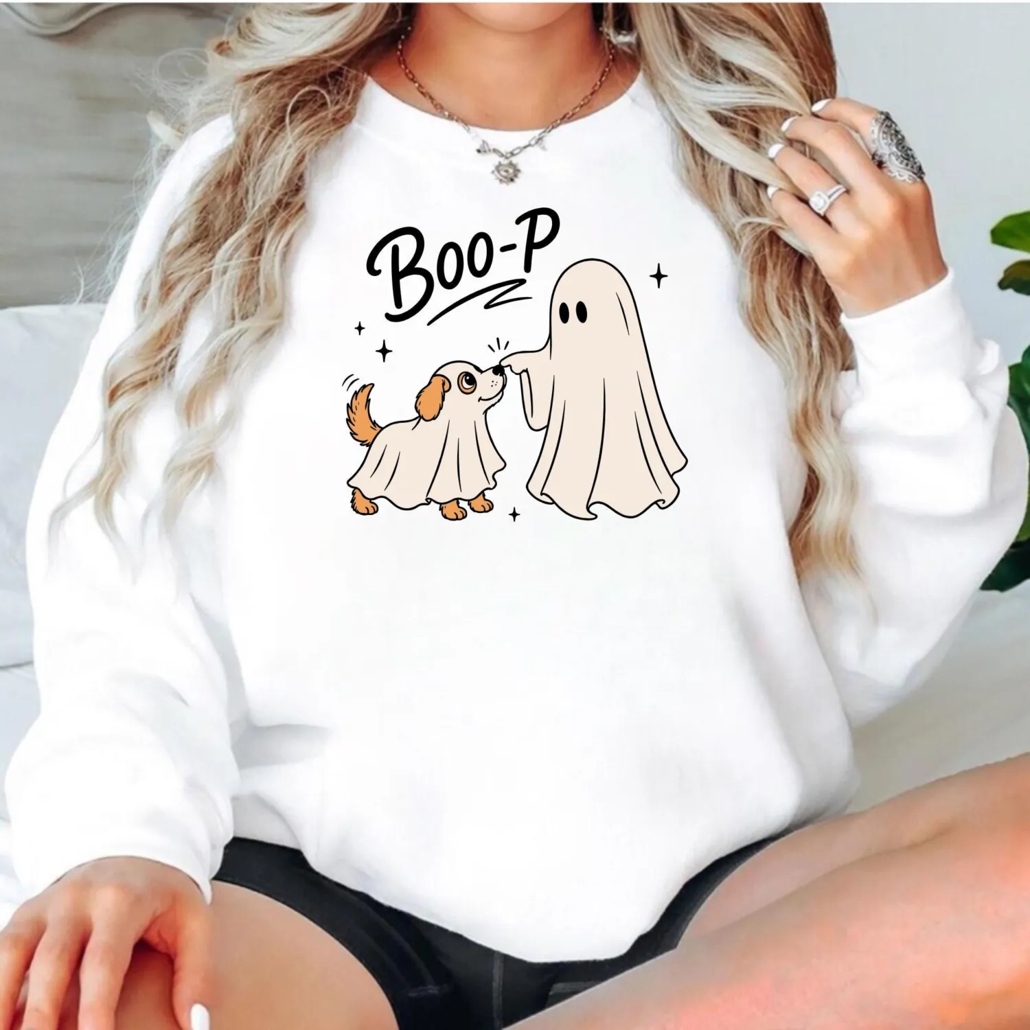 Boo-P Cute Ghost Dog Halloween Sweatshirt