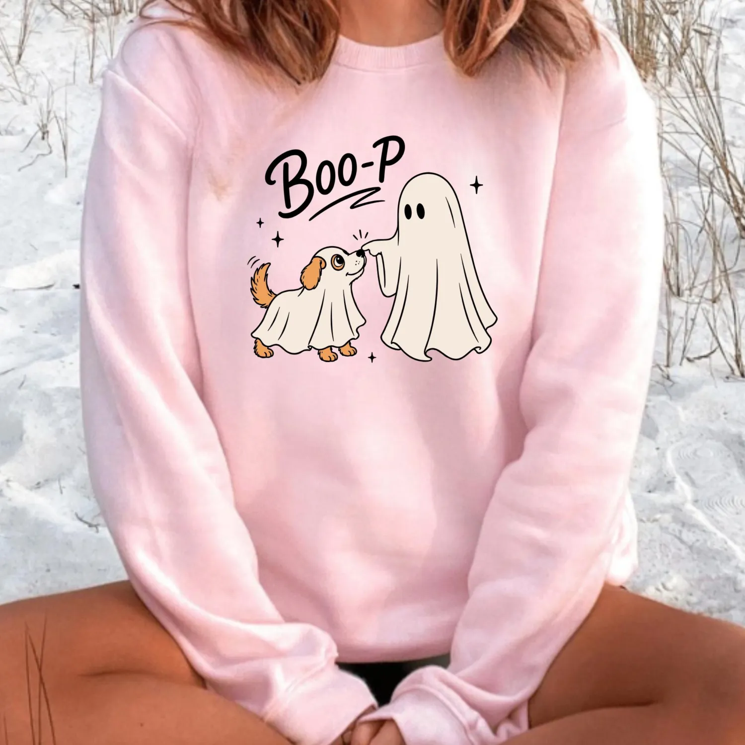 Boo-P Cute Ghost Dog Halloween Sweatshirt