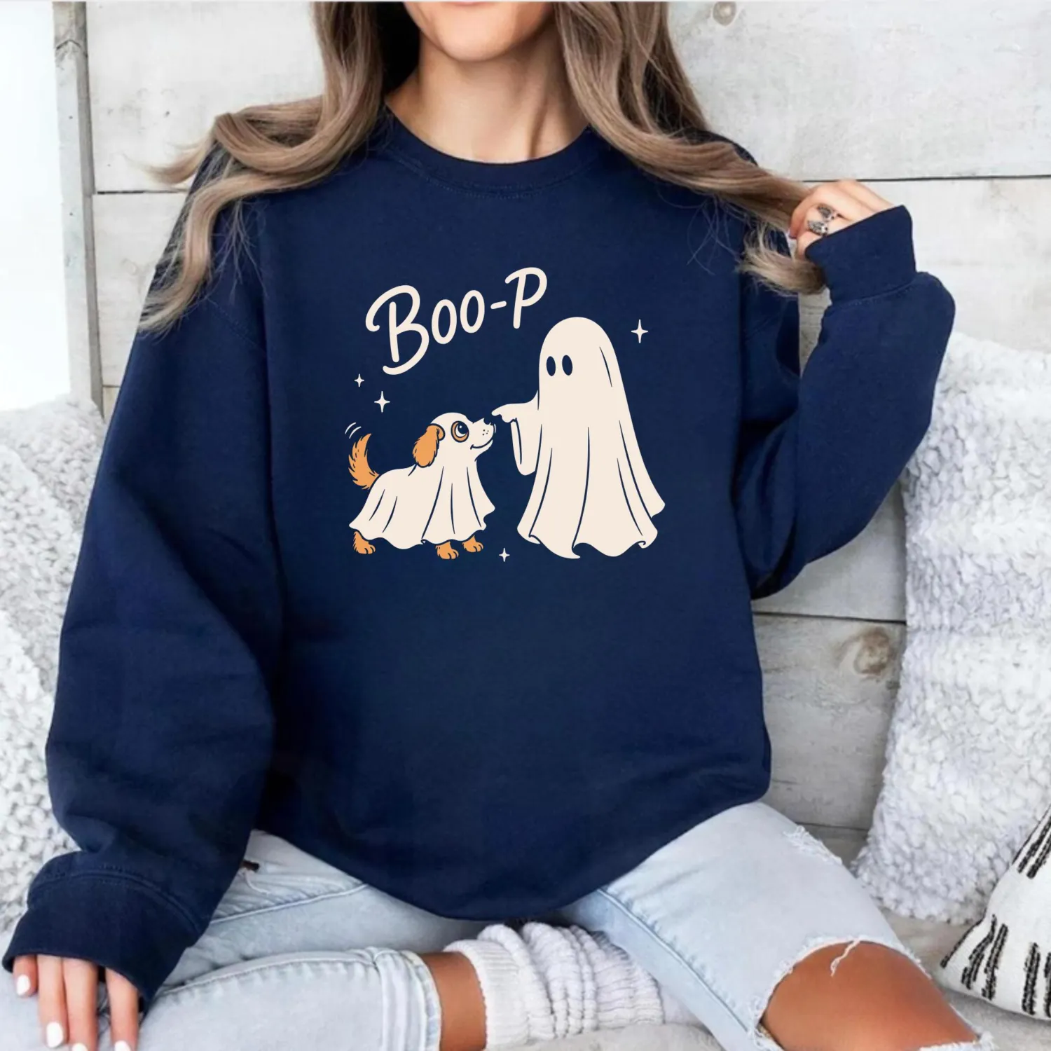 Boo-P Cute Ghost Dog Halloween Sweatshirt
