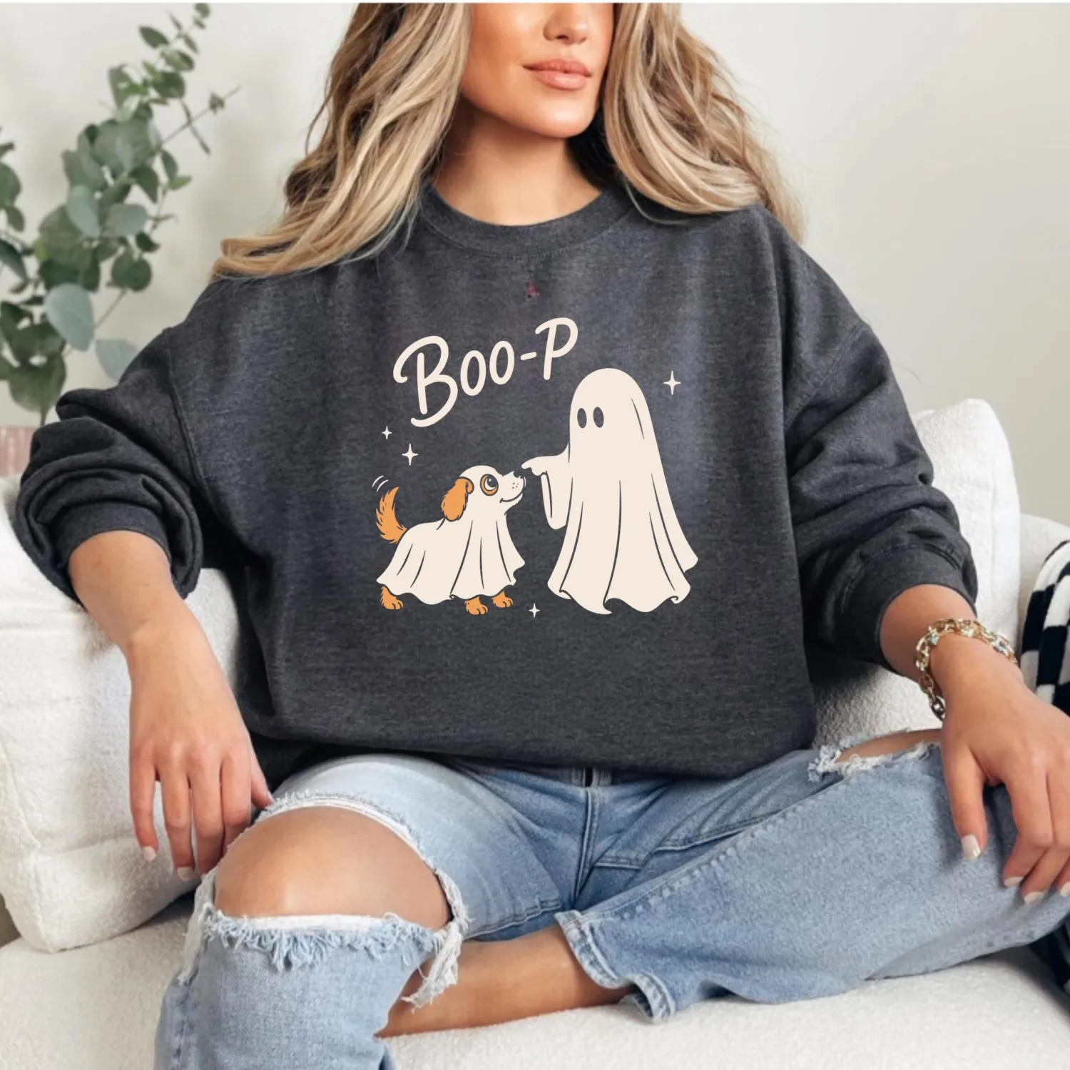 Boo-P Cute Ghost Dog Halloween Sweatshirt