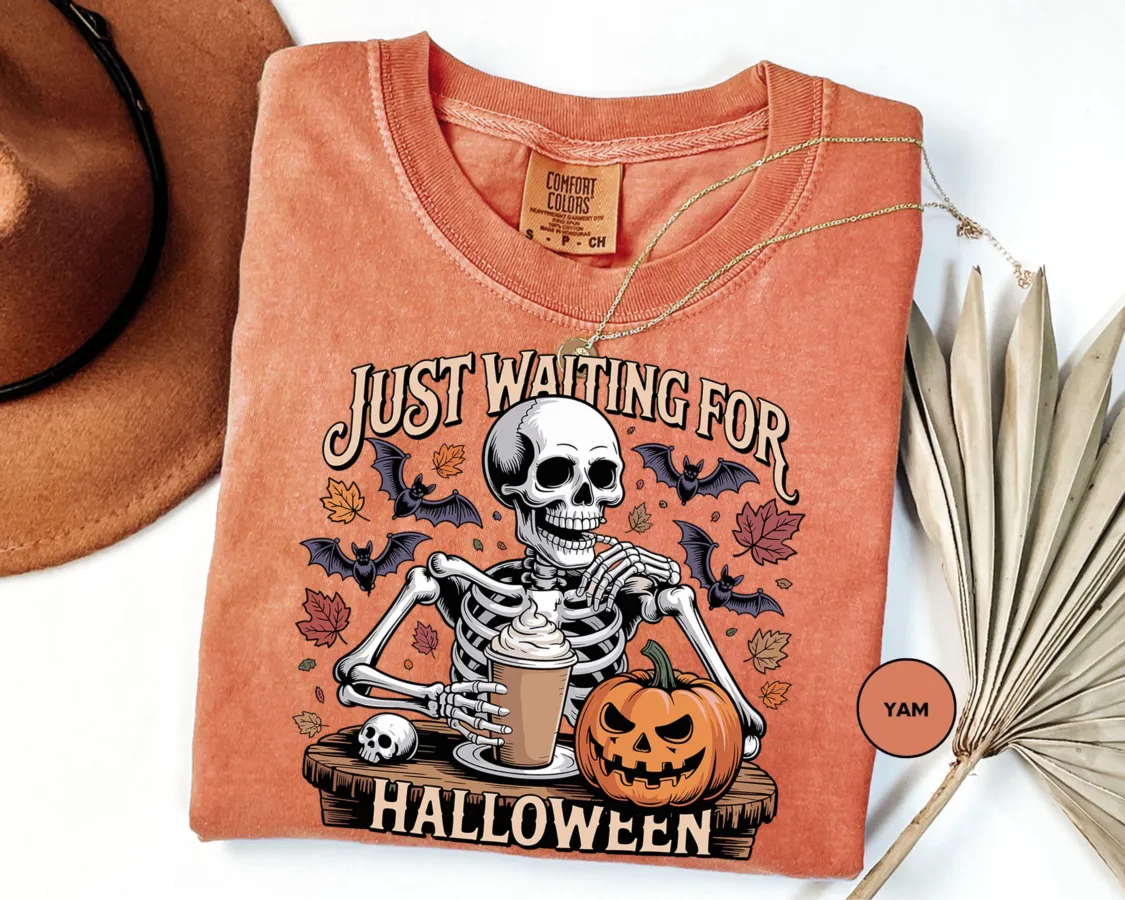 Home 12 Just Waiting for Halloween Skeleton T-Shirt