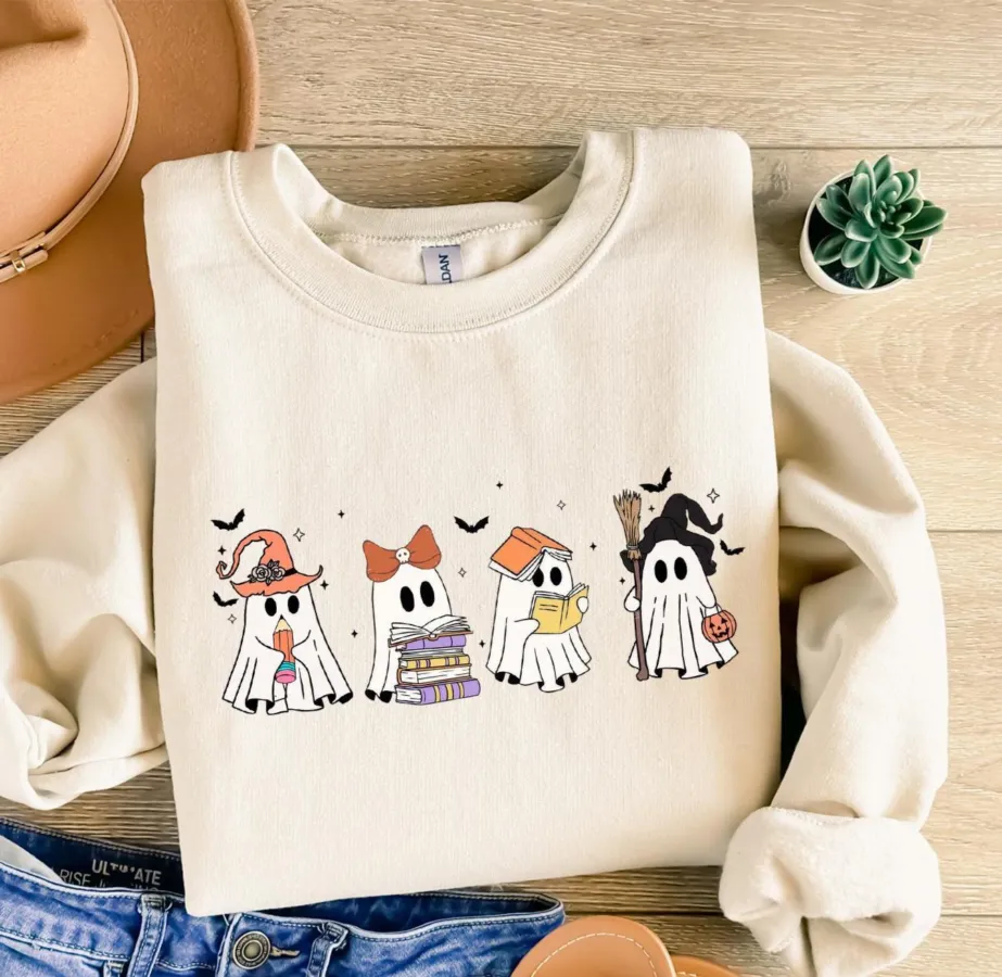 Home 18 Halloween Ghosts Reading Books Sweatshirt