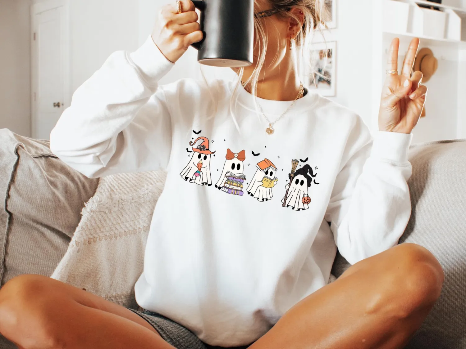 Halloween Ghosts Reading Books Sweatshirt Halloween Ghosts Reading Books Sweatshirt