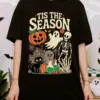 Retro Tis The Season Skeleton Pumpkin Ghost Halloween T-Shirt