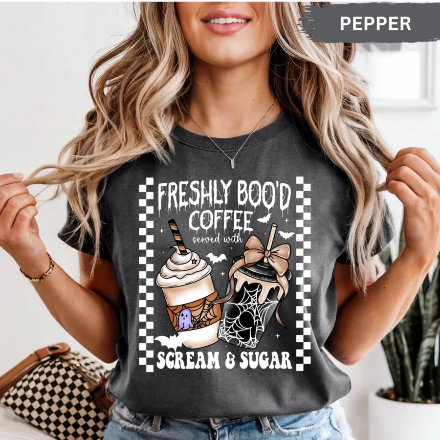 Home 15 Freshly Boo'd Ghost Coffee Halloween Sweatshirt