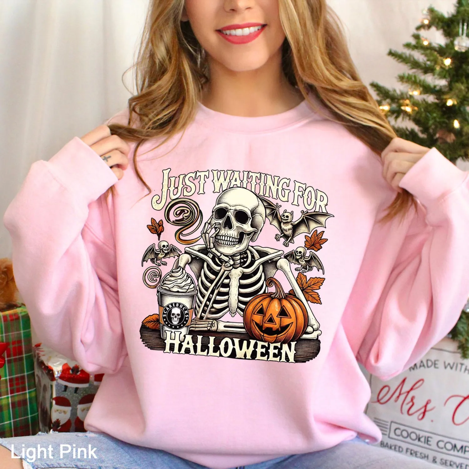 Just Waiting for Halloween Skeleton Pumpkin Sweatshirt Just Waiting for Halloween Skeleton Pumpkin Sweatshirt