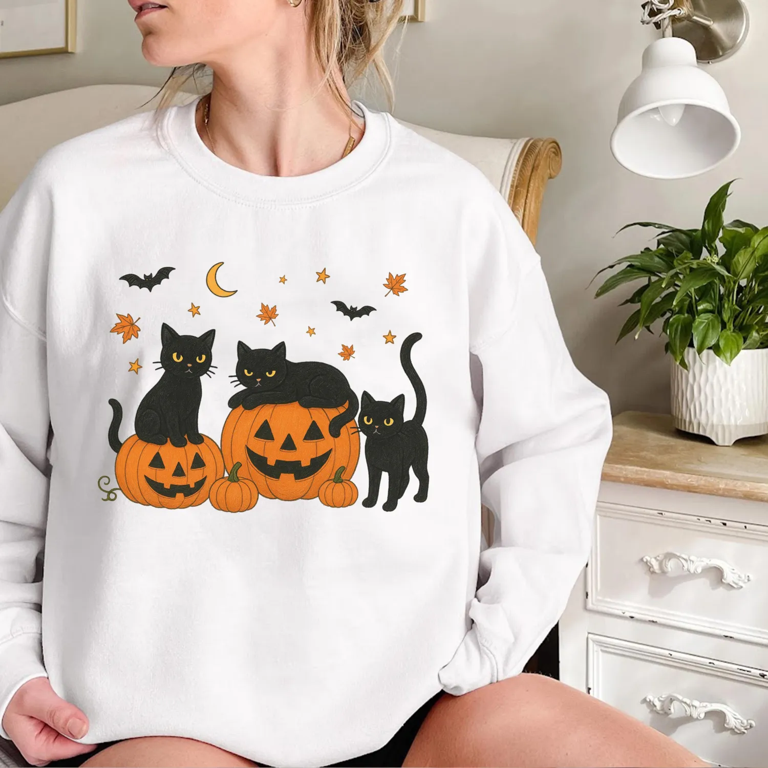 Cute Black Cats Pumpkin Halloween Sweatshirt Cute Black Cats Pumpkin Halloween Sweatshirt