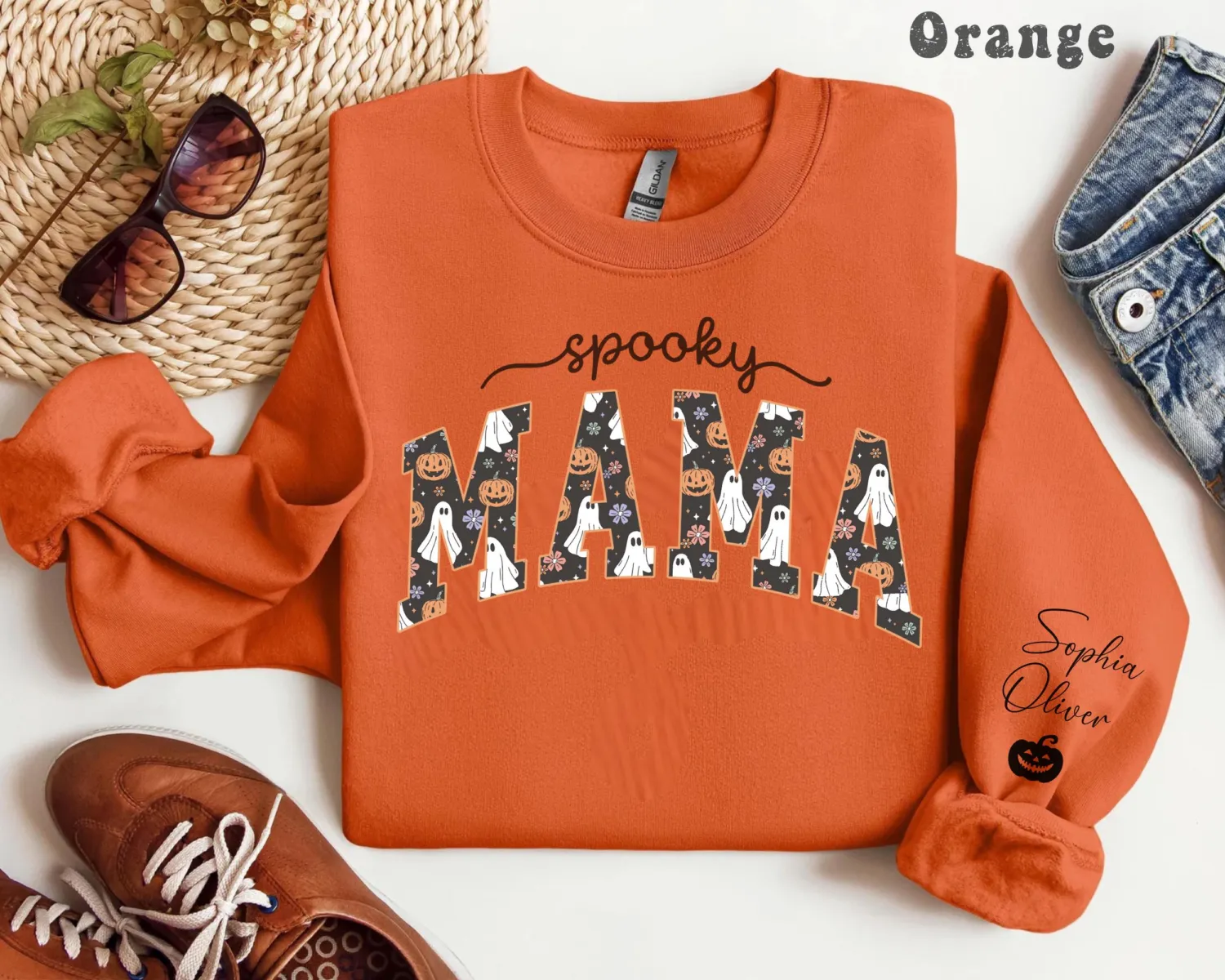 Personalized Spooky Mama Ghost Halloween Sweatshirt Personalized Spooky Mama Ghost Halloween Sweatshirt