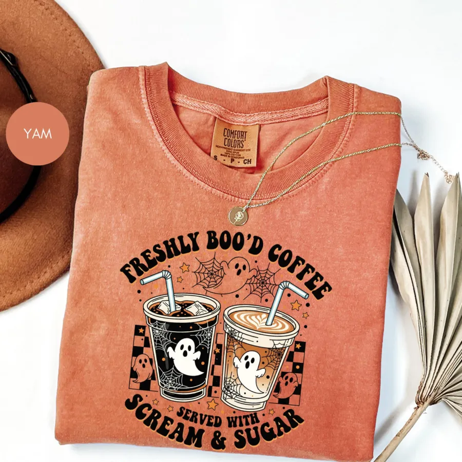 Home 17 Freshly Boo'd Ghost Coffee Halloween T-Shirt