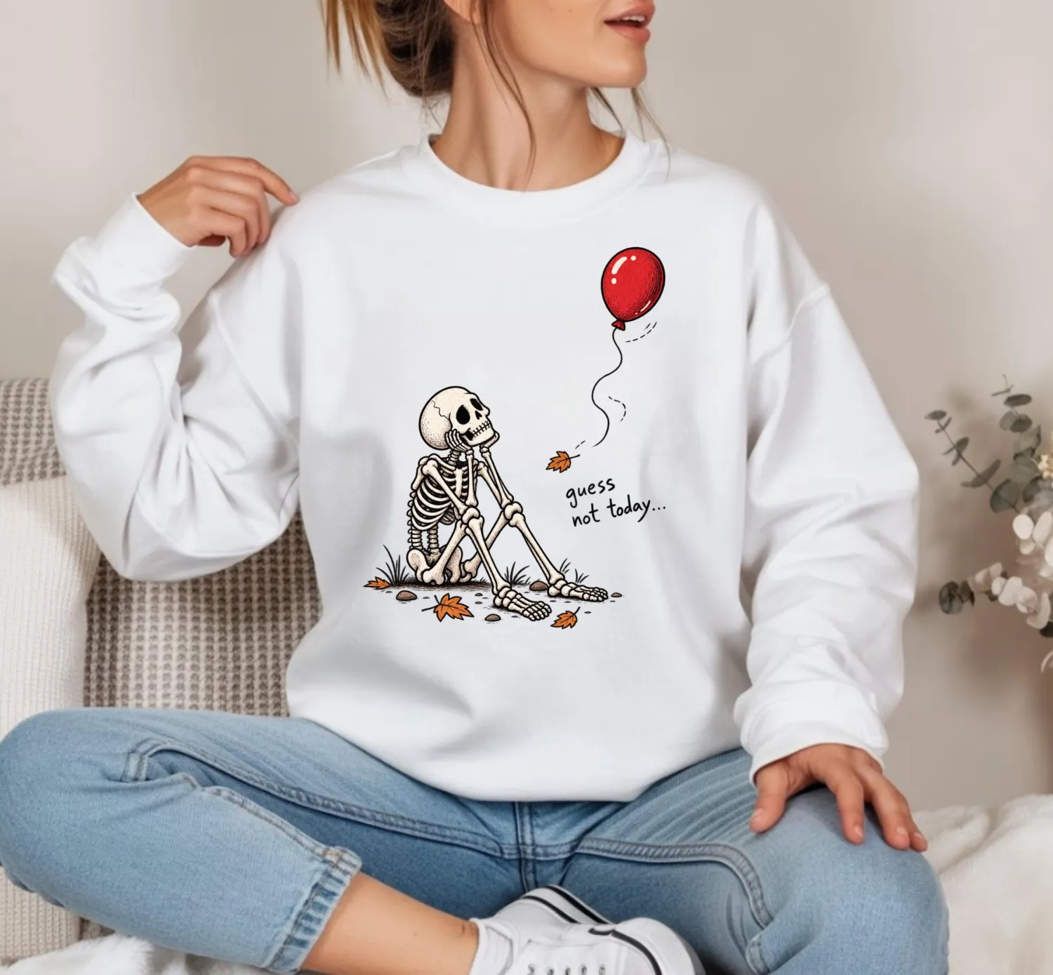 Guess Not Today Funny Skeleton Halloween Sweatshirt