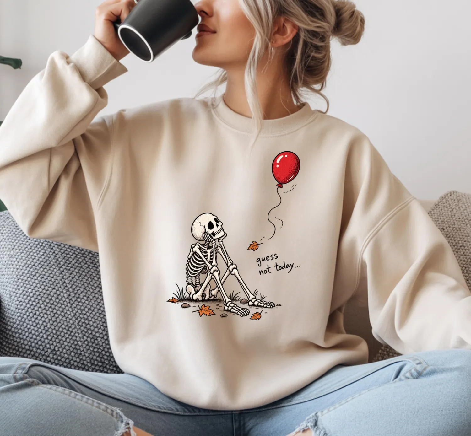 Guess Not Today Funny Skeleton Halloween Sweatshirt