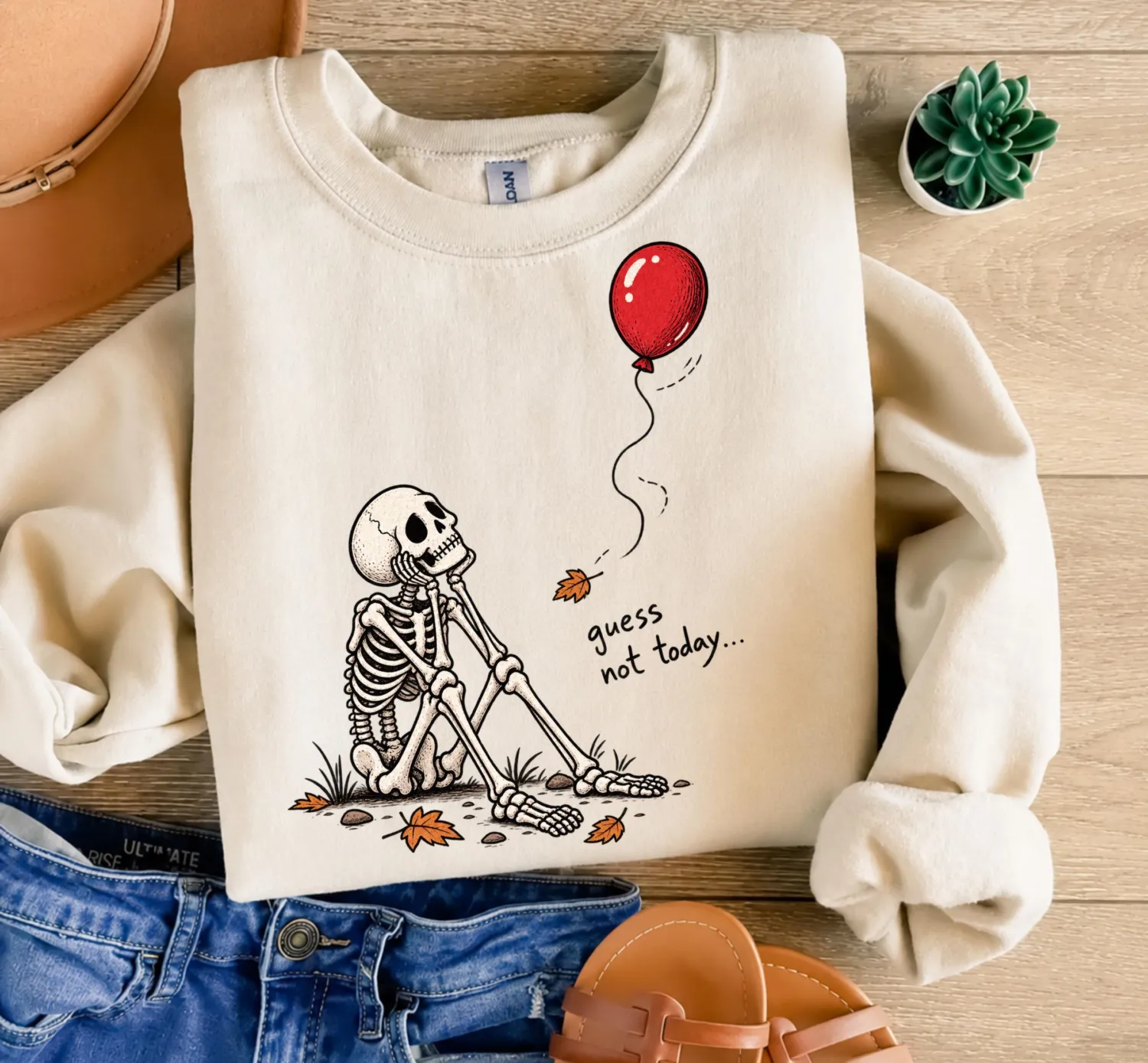 Guess Not Today Funny Skeleton Halloween Sweatshirt