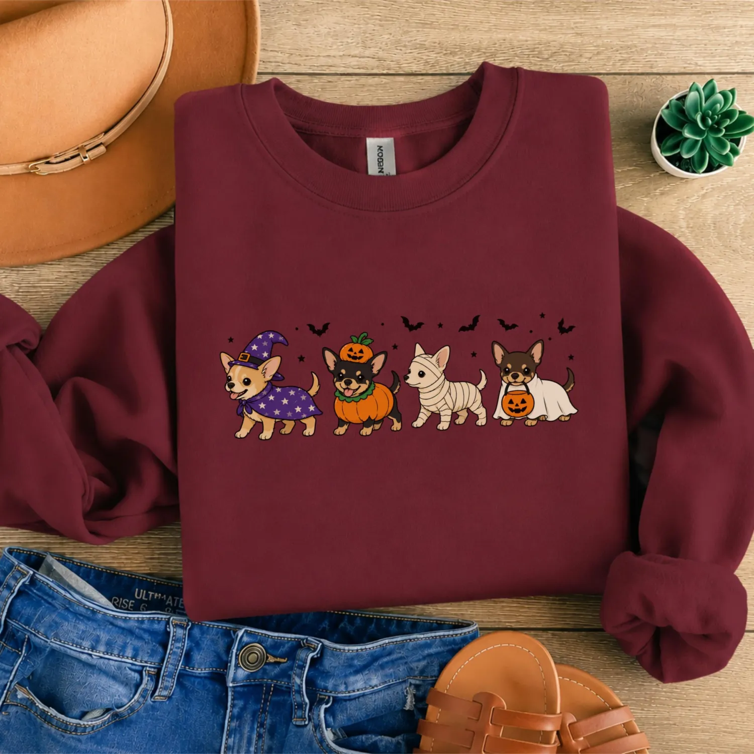 Cute Chihuahua Witch Pumpkin Halloween Sweatshirt