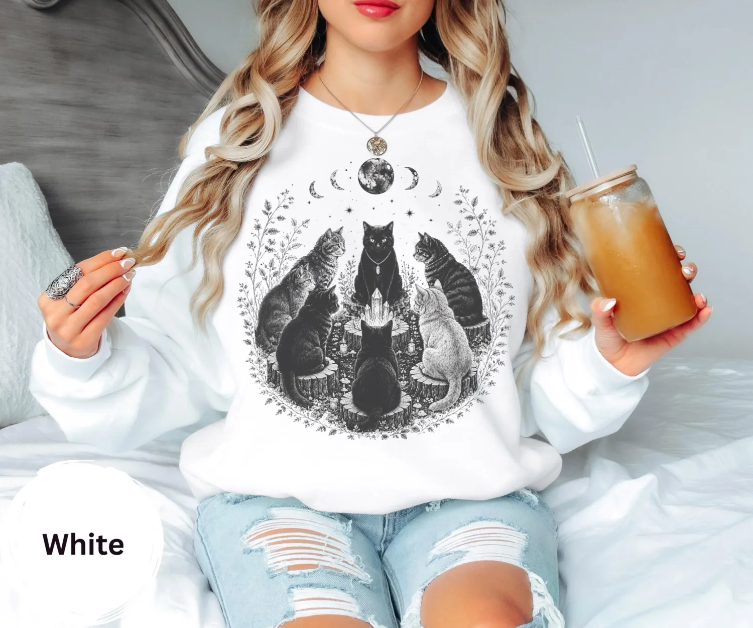Mystical Black Cat Coven Halloween Sweatshirt Mystical Black Cat Coven Halloween Sweatshirt