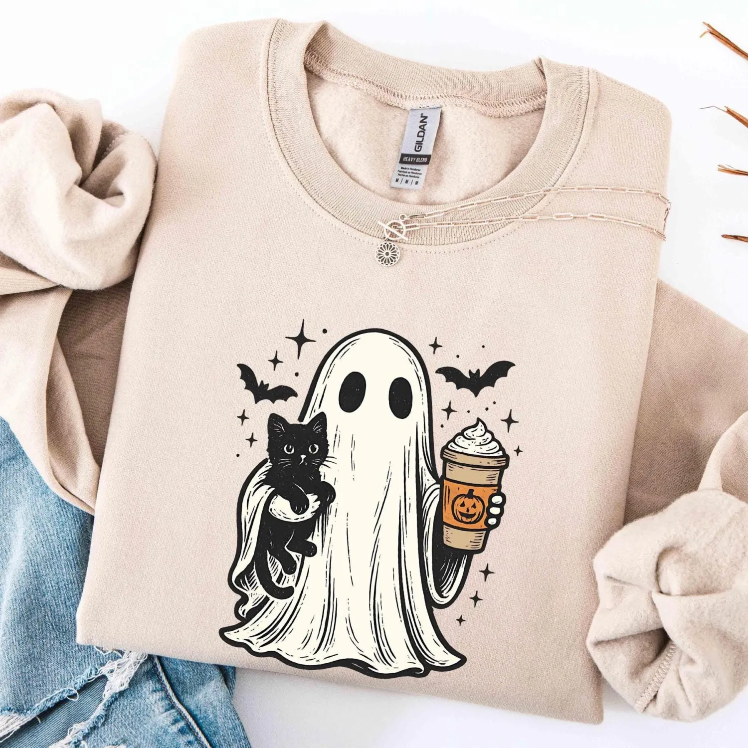Ghost Holding Black Cat Halloween Sweatshirt Ghost Holding Black Cat Halloween Sweatshirt
