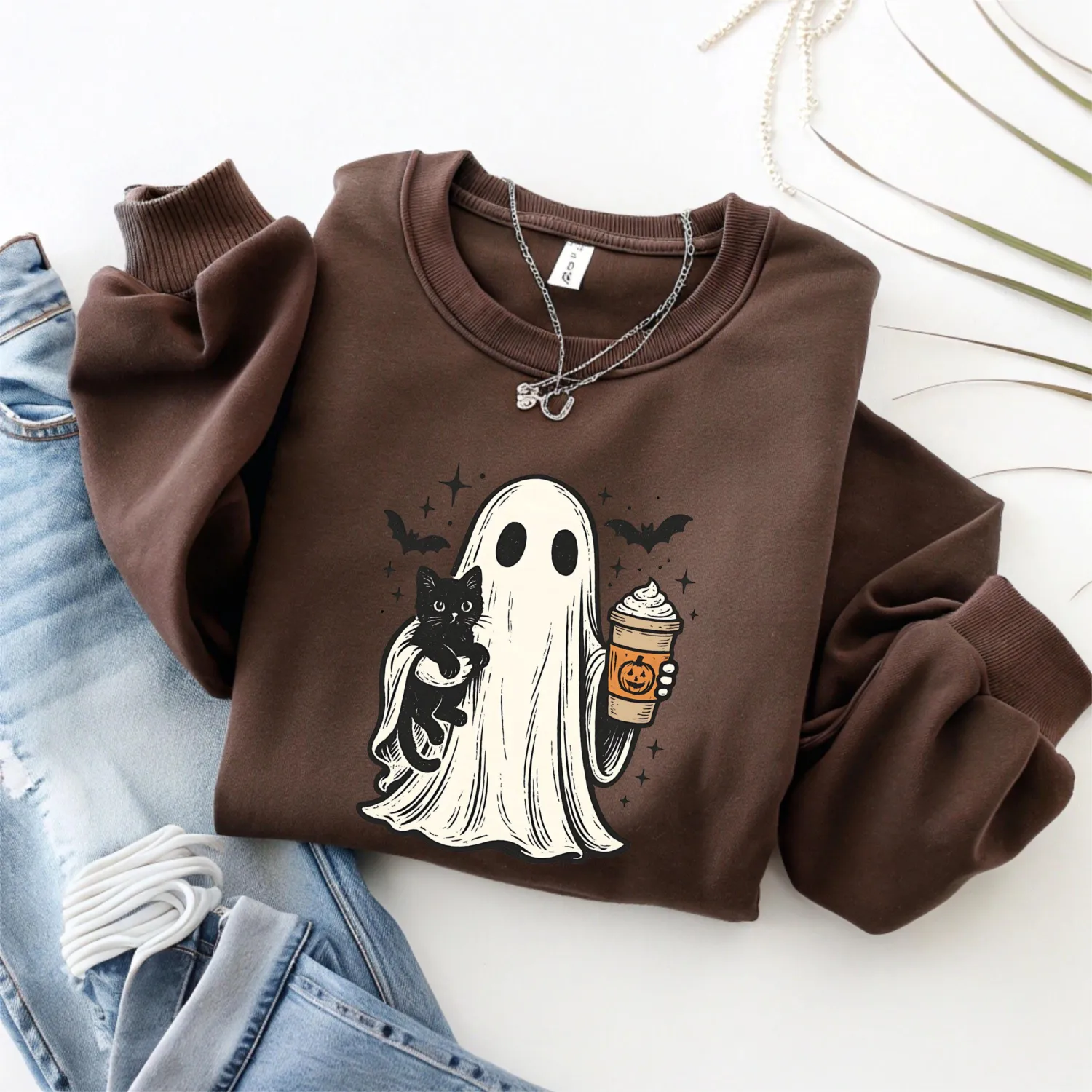 Ghost Holding Black Cat Halloween Sweatshirt Ghost Holding Black Cat Halloween Sweatshirt