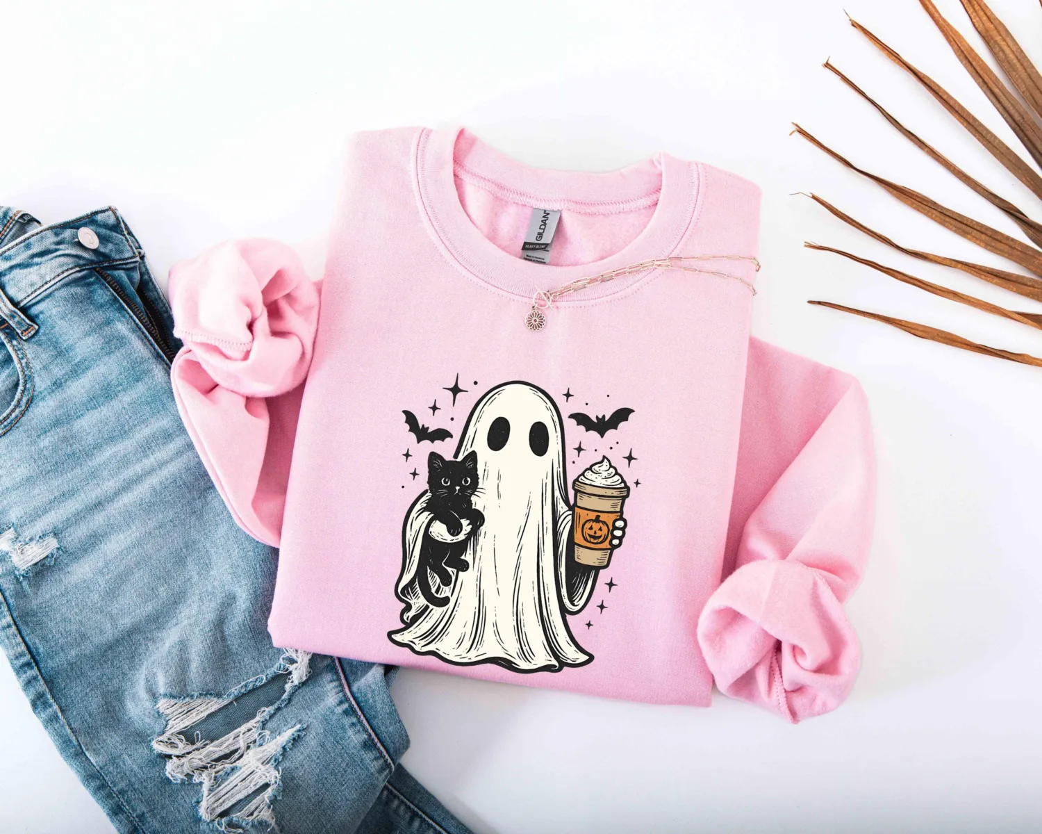 Ghost Holding Black Cat Halloween Sweatshirt Ghost Holding Black Cat Halloween Sweatshirt