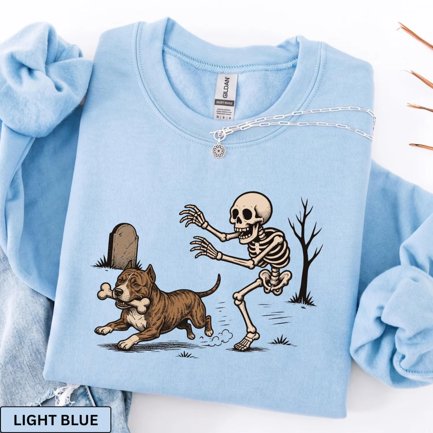 Funny Pitbull Skeleton Halloween Sweatshirt Funny Pitbull Skeleton Halloween Sweatshirt