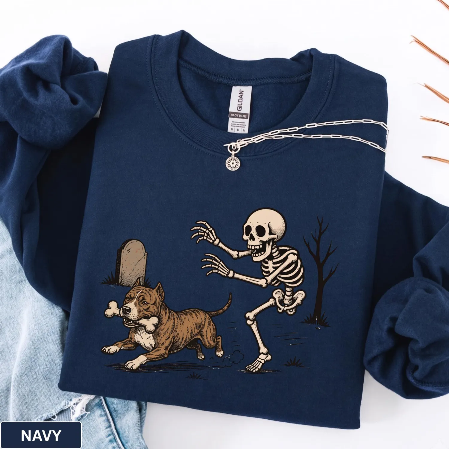 Funny Pitbull Skeleton Halloween Sweatshirt Funny Pitbull Skeleton Halloween Sweatshirt