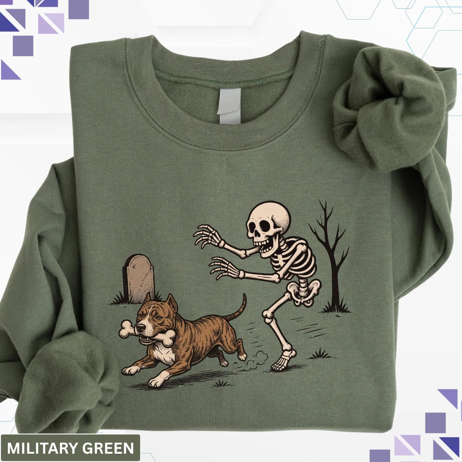 Funny Pitbull Skeleton Halloween Sweatshirt Funny Pitbull Skeleton Halloween Sweatshirt