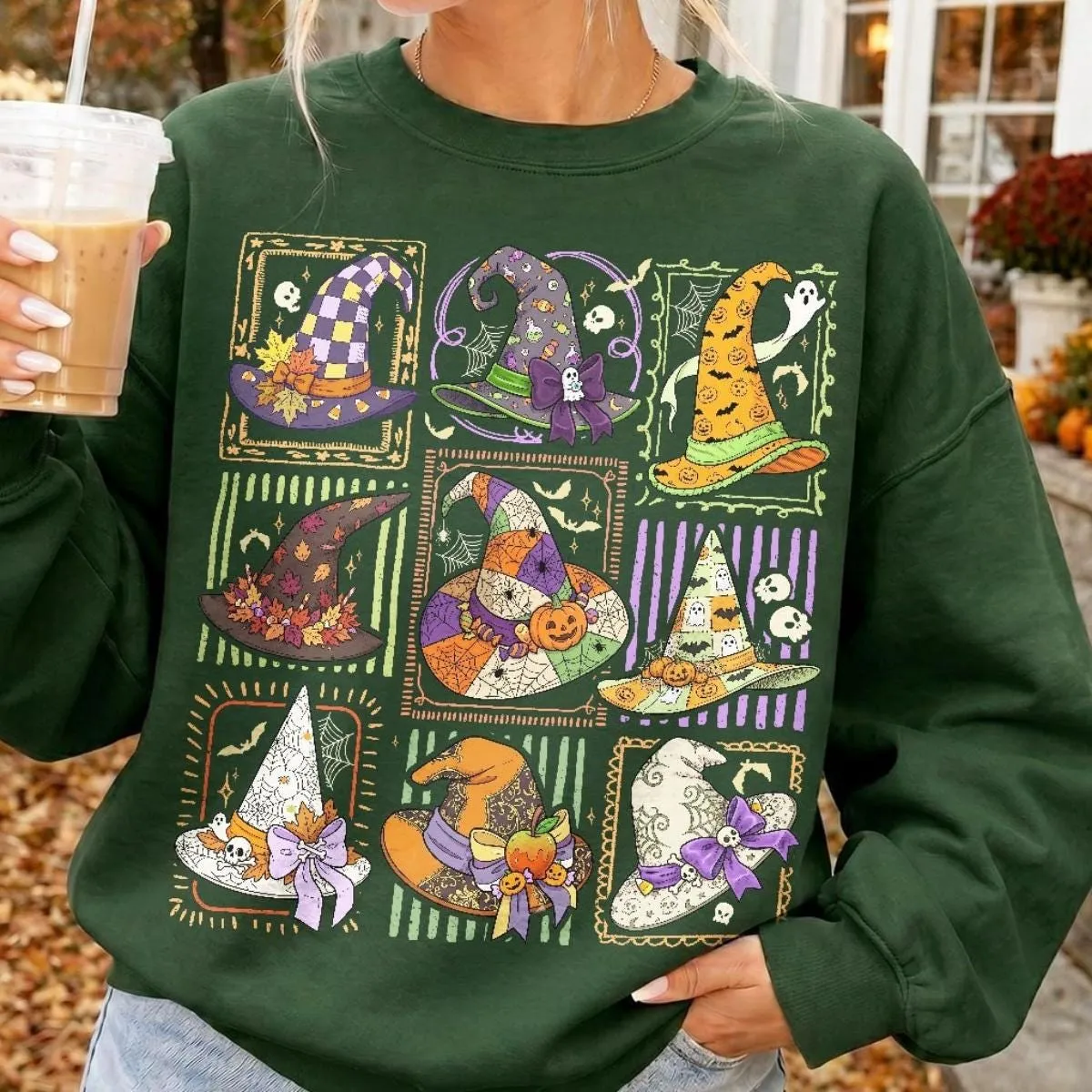 Vintage Witch Hat Stamps Halloween Sweatshirt