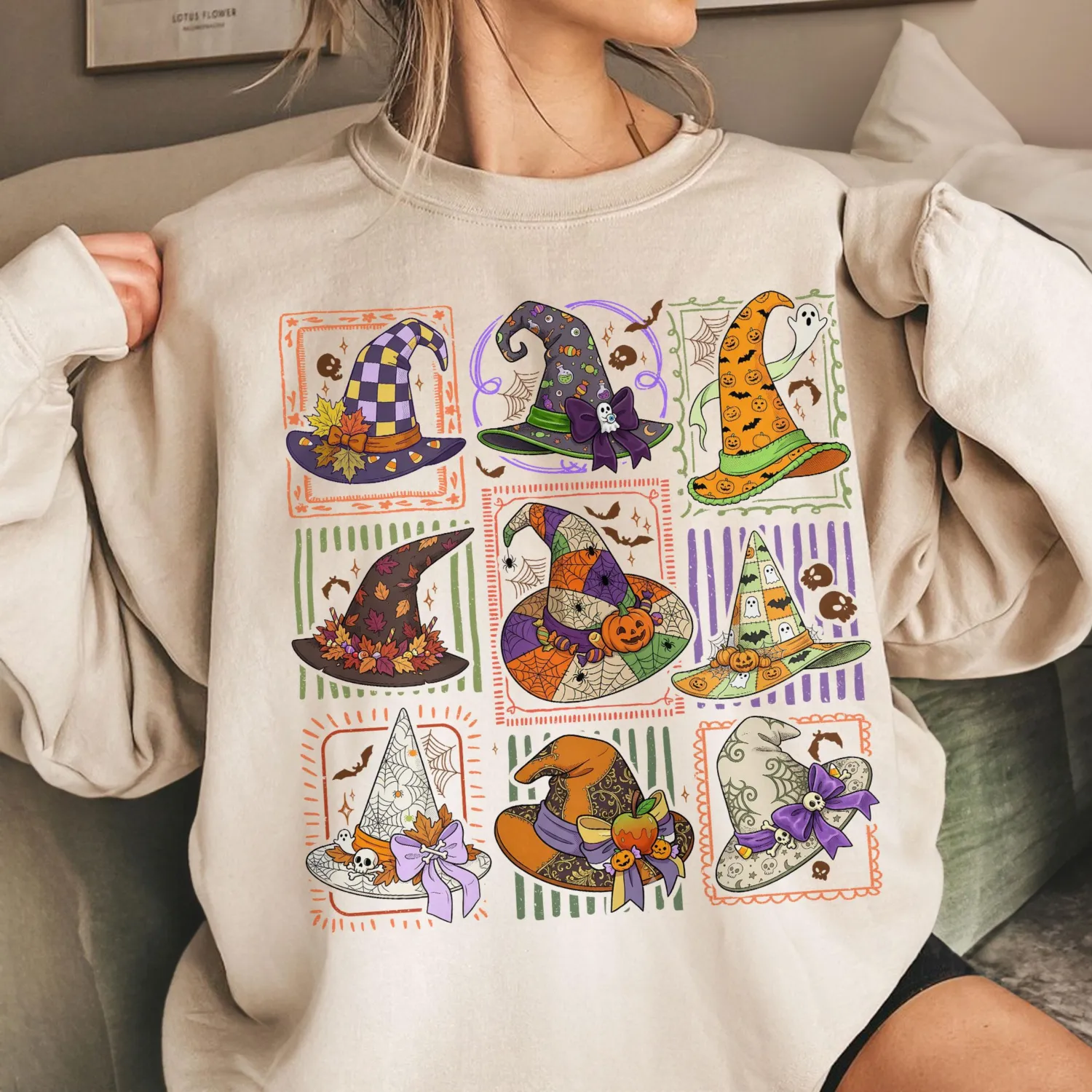 Vintage Witch Hat Stamps Halloween Sweatshirt Vintage Witch Hat Stamps Halloween Sweatshirt
