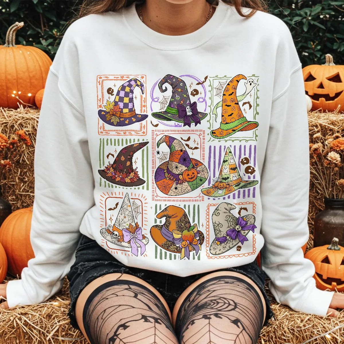 Vintage Witch Hat Stamps Halloween Sweatshirt Vintage Witch Hat Stamps Halloween Sweatshirt