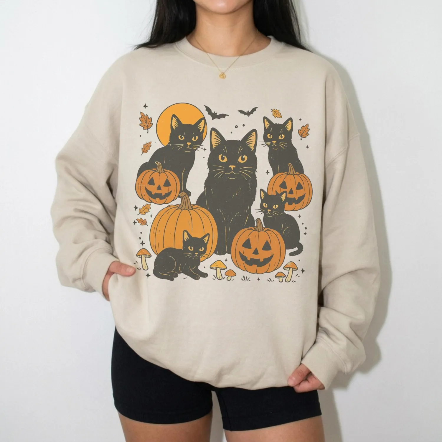 Retro Black Cat Pumpkin Halloween Sweatshirt