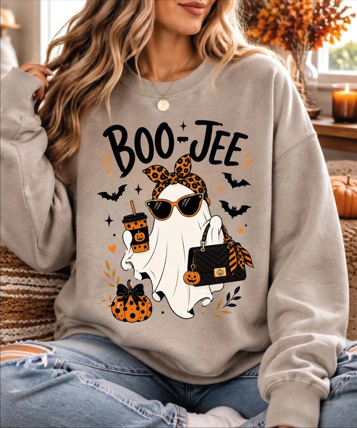 Boo-Jee Coquette Ghost Halloween Sweatshirt Boo-Jee Coquette Ghost Halloween Sweatshirt