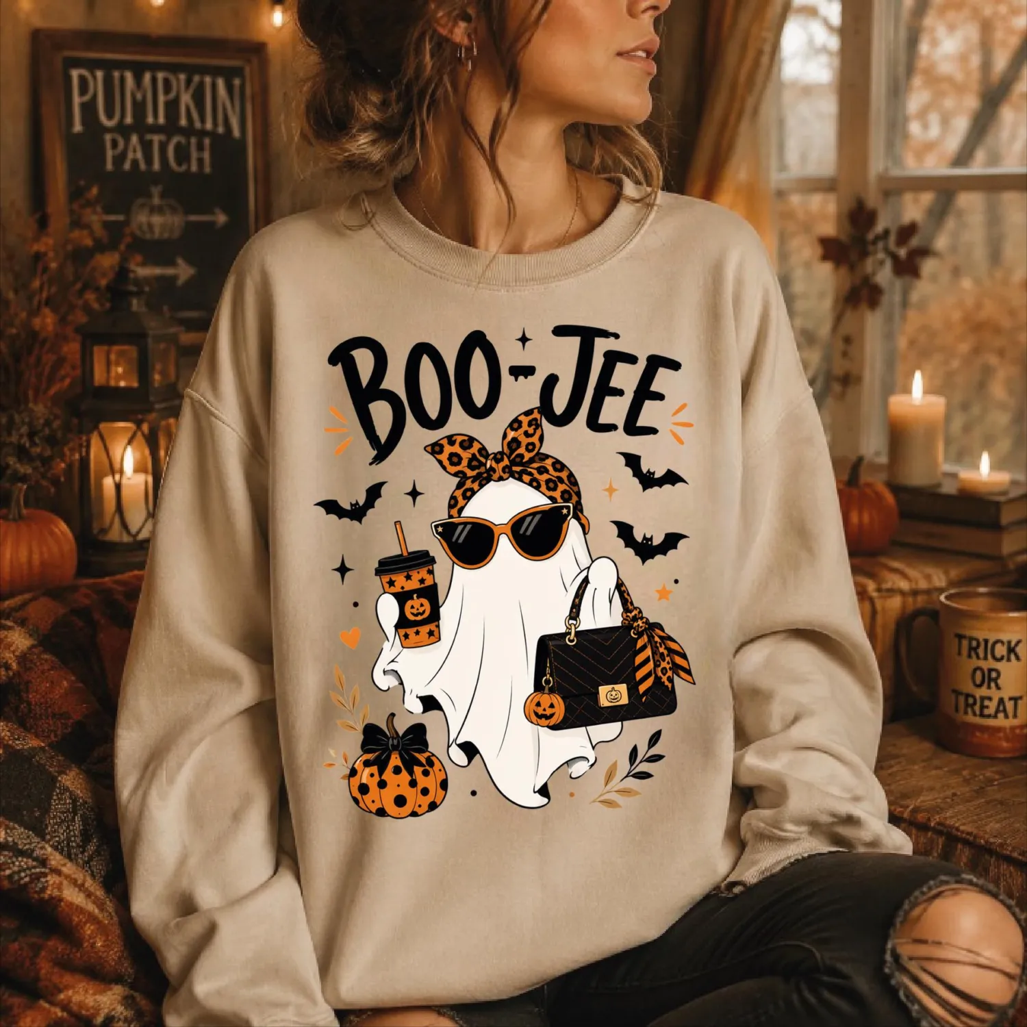 Boo-Jee Coquette Ghost Halloween Sweatshirt Boo-Jee Coquette Ghost Halloween Sweatshirt