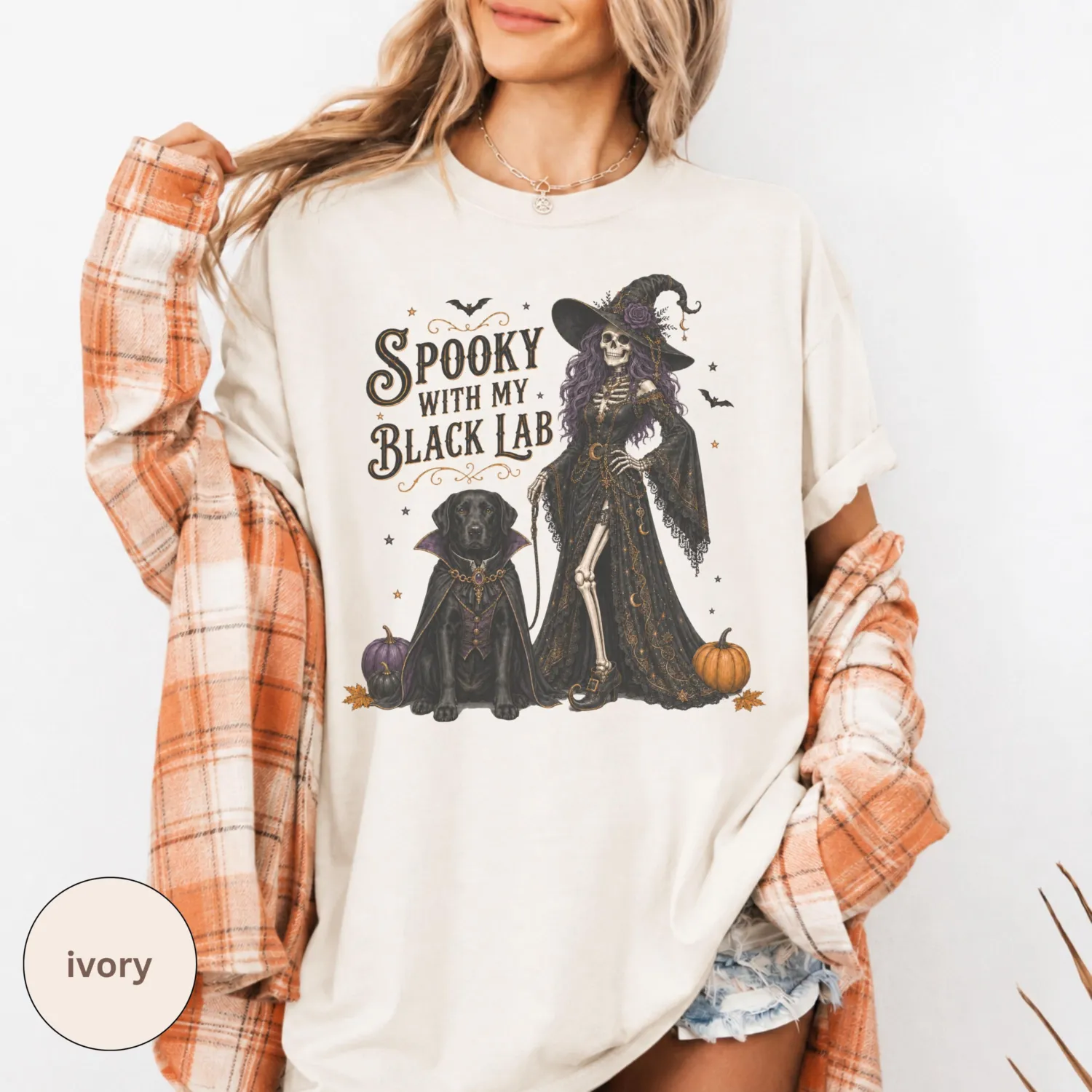 Black Lab Skeleton Witch Halloween T-Shirt Black Lab Skeleton Witch Halloween T-Shirt