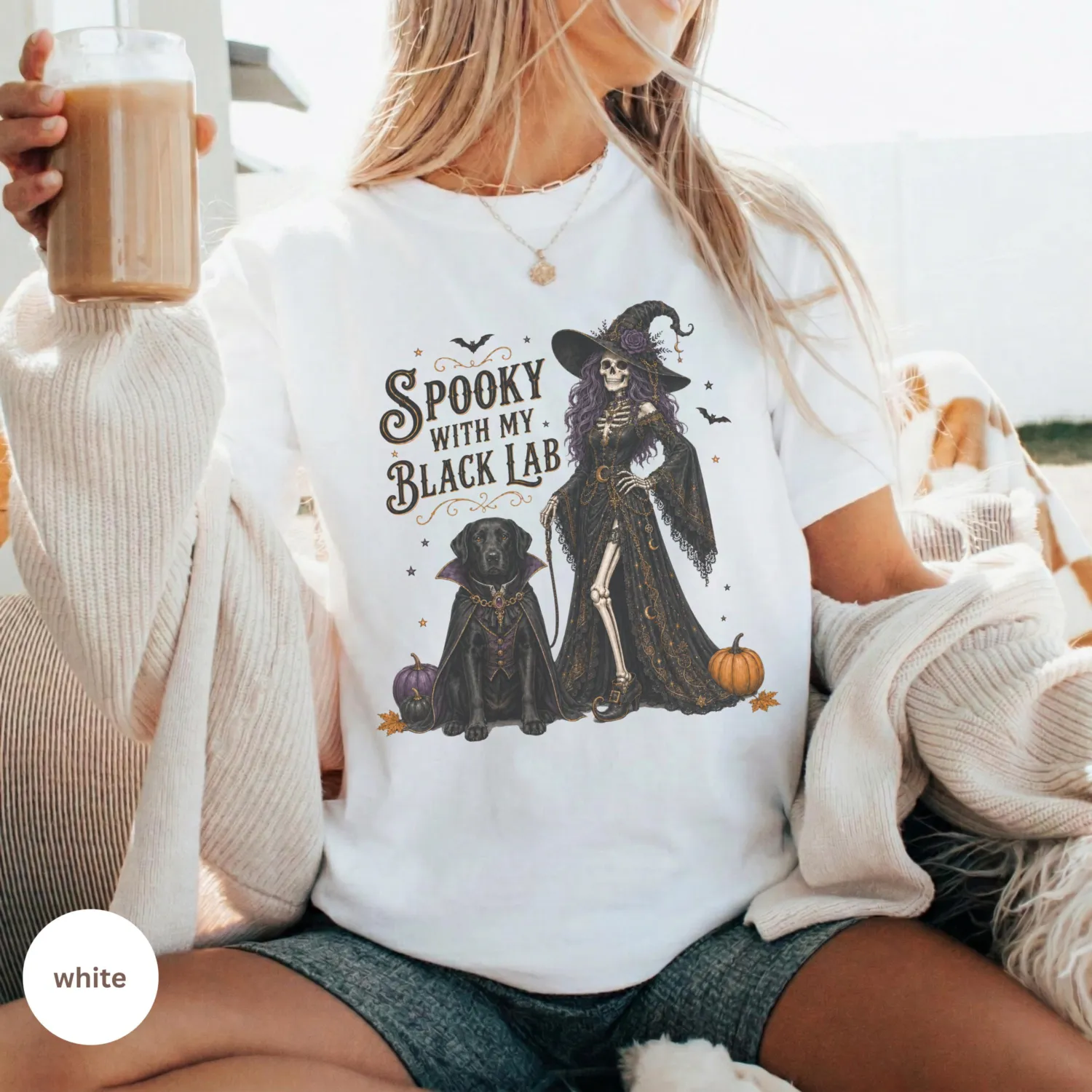 Black Lab Skeleton Witch Halloween T-Shirt Black Lab Skeleton Witch Halloween T-Shirt
