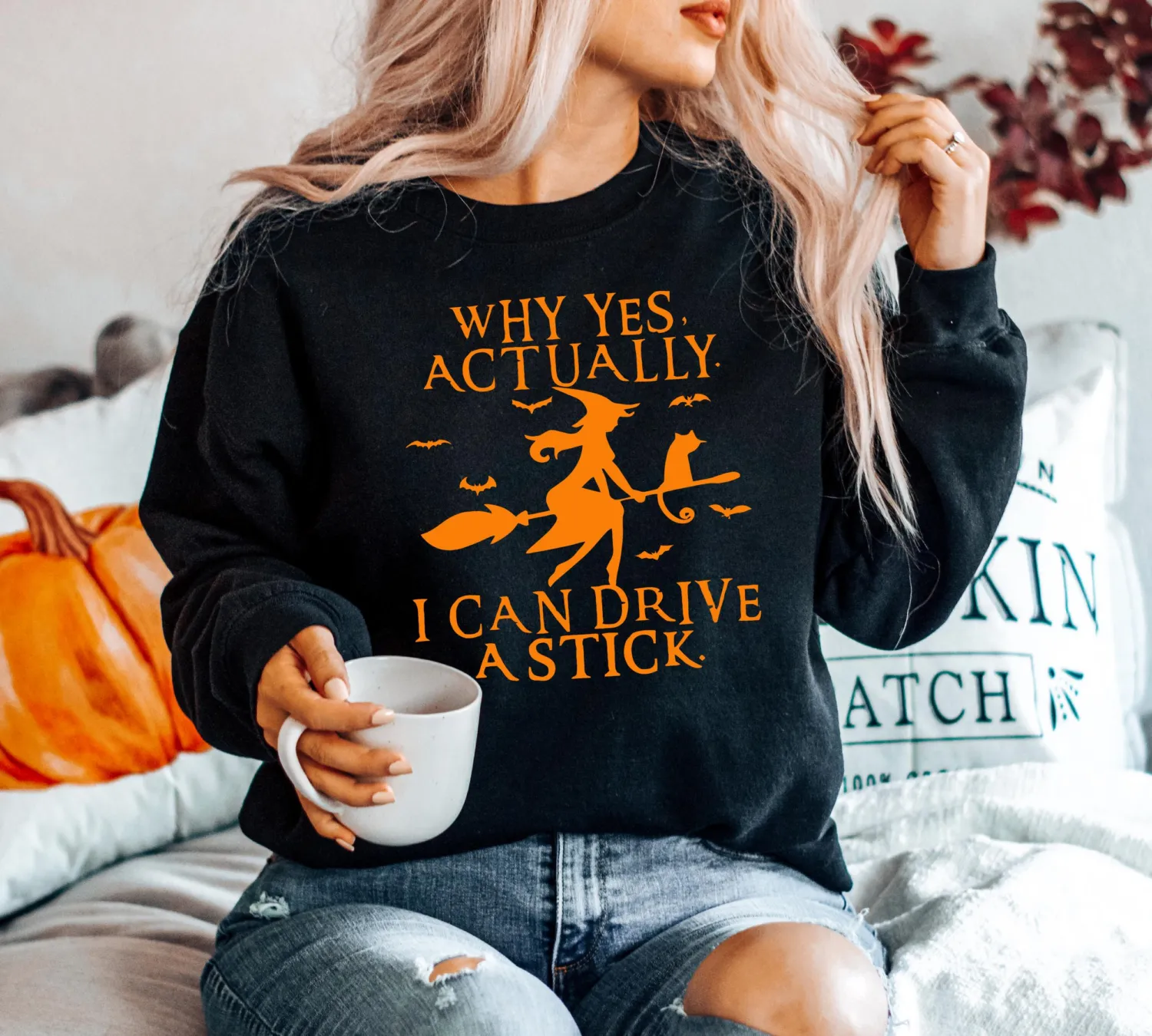 Funny Witch Driving Stick Halloween Sweatshirt