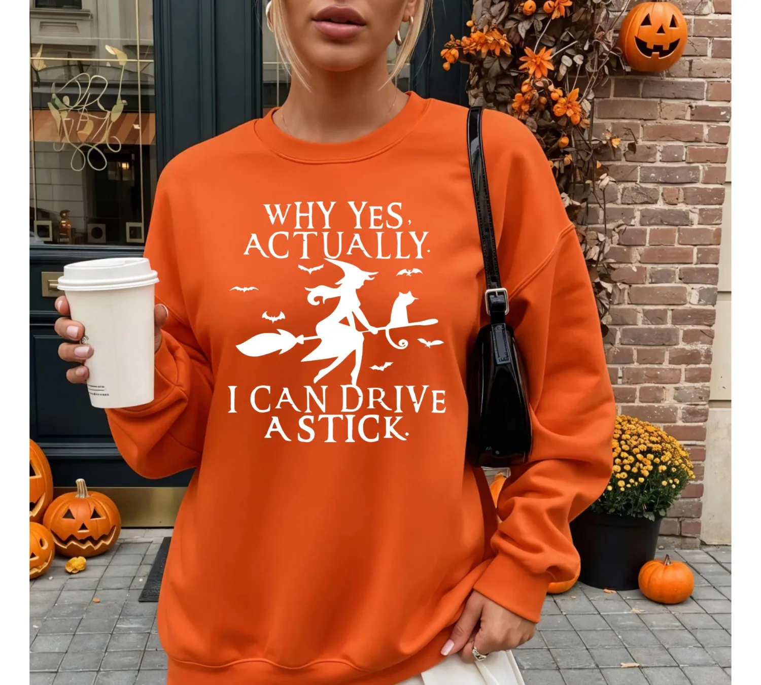 Funny Witch Driving Stick Halloween Sweatshirt