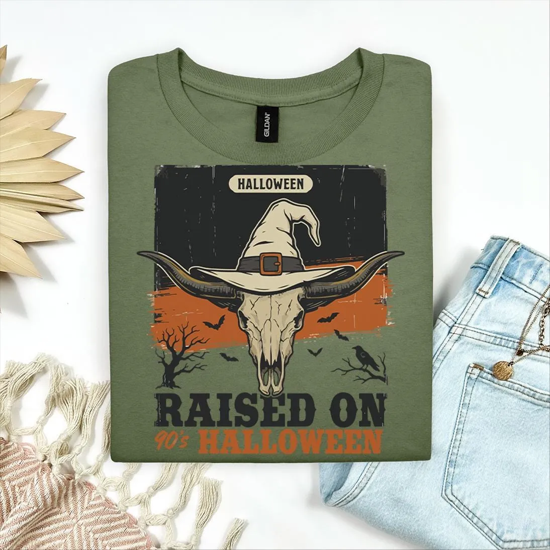 Western 90s Skull Witch Hat Halloween T-Shirt Western 90s Skull Witch Hat Halloween T-Shirt