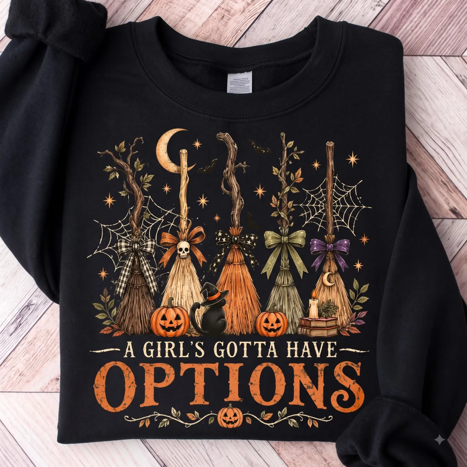 A Girl Needs Options Witchy Halloween Sweatshirt A Girl Needs Options Witchy Halloween Sweatshirt